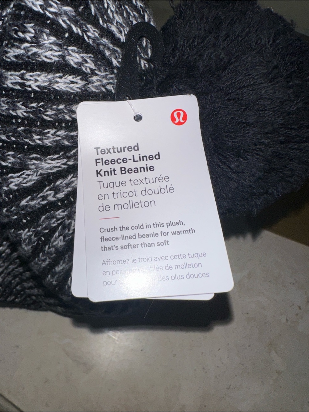 NWT LULU Black & White Marled Pom Beanie - Picture 4 of 8